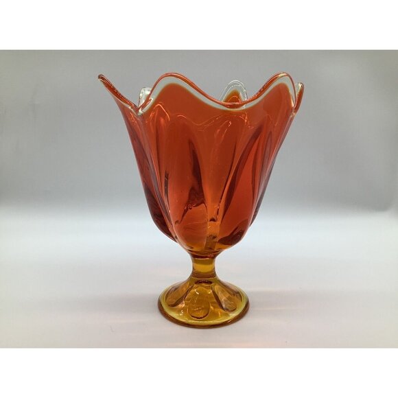 Viking Vintage 6 Pedal Amberina Vase MCM Collectible Art Glass 9 Inches Tall - Picture 5 of 12